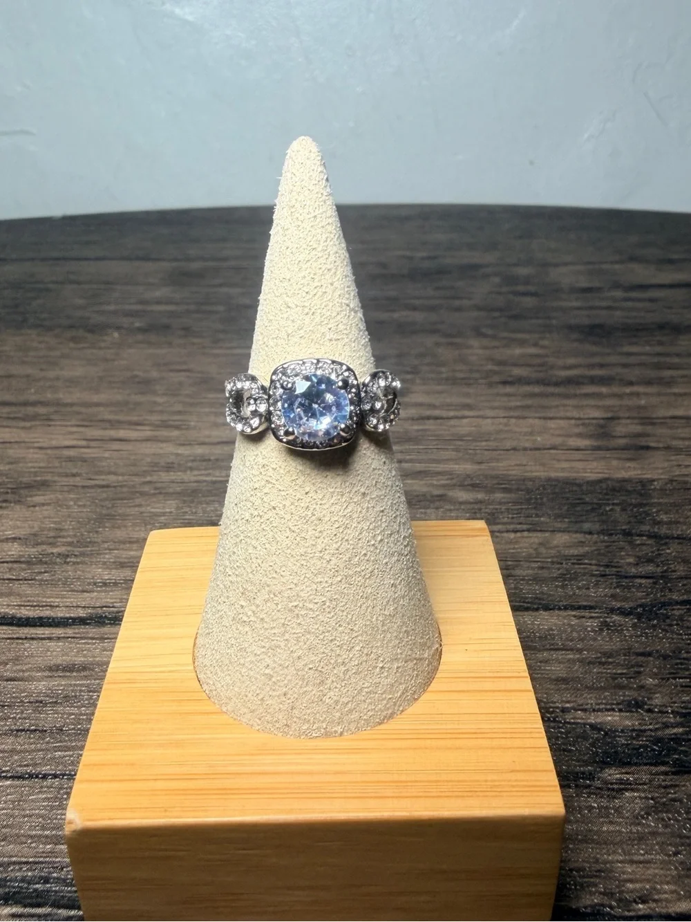 Silver Halo Cubic Zirconia Ring in White Size 8
